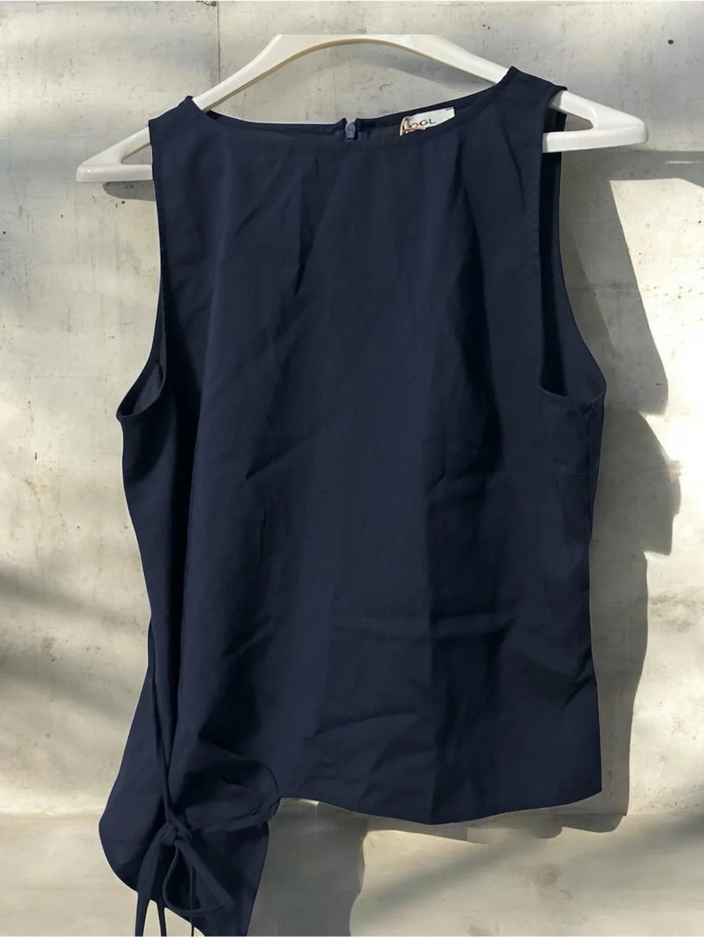 OGL Navy Side-Tie Asymmetric Sleeveless Top - Large - Picture 2 of 7